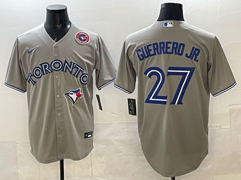Men 2025 Nike Toronto Blue Jays #27 Guerrero jr Grey Game MLB Jersey 05